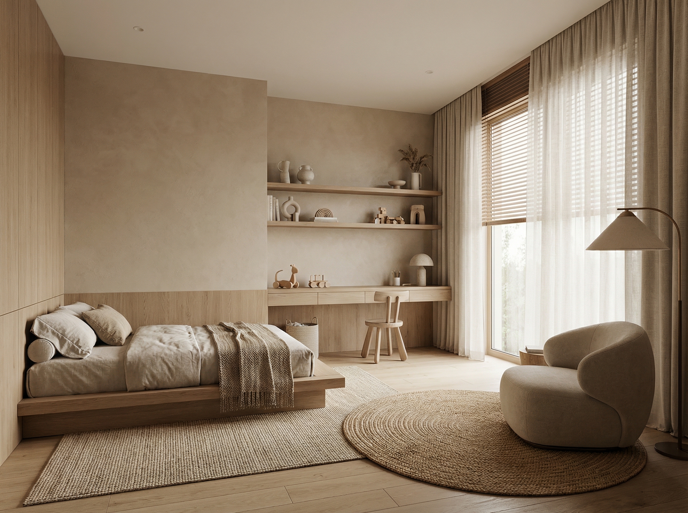 Дизайн детской в стиле Japandi — фото интерьера от нейросети RoomGPT