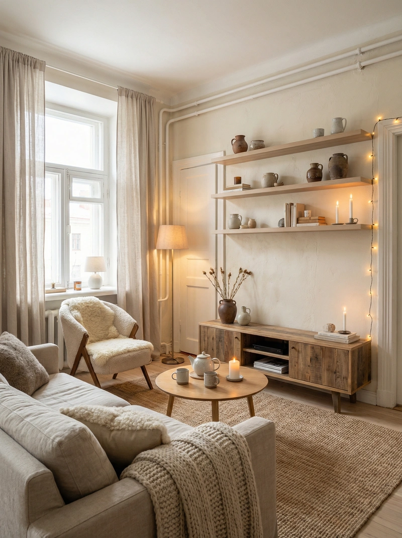 Дизайн интерьера в стиле Хюгге — Гостиная от нейросети RoomGPT