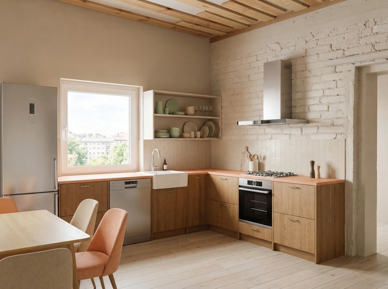 Дизайн кухни в стиле Сканди — фото интерьера от нейросети RoomGPT