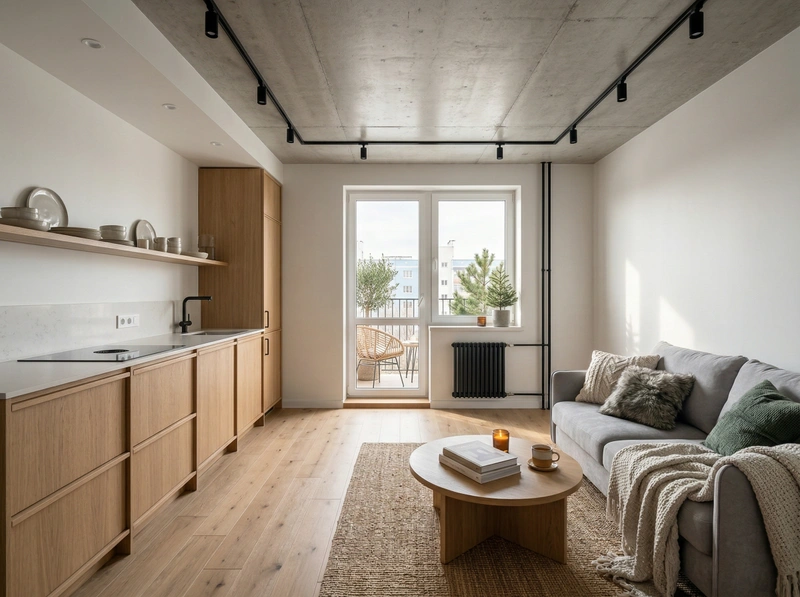 Дизайн гостиной в стиле Хюгге — фото интерьера от нейросети RoomGPT