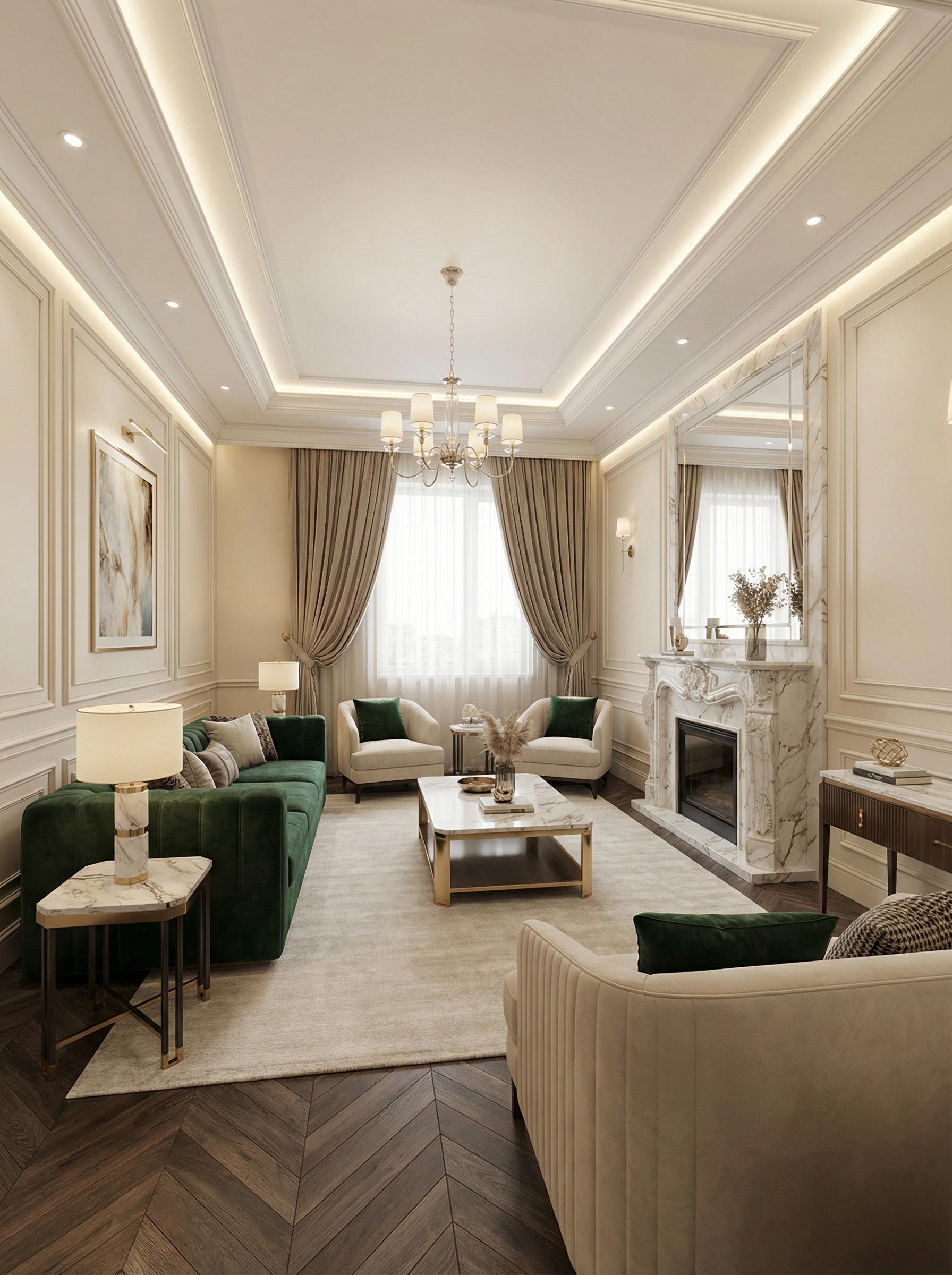 Дизайн гостиной в стиле Классика — фото интерьера от нейросети RoomGPT