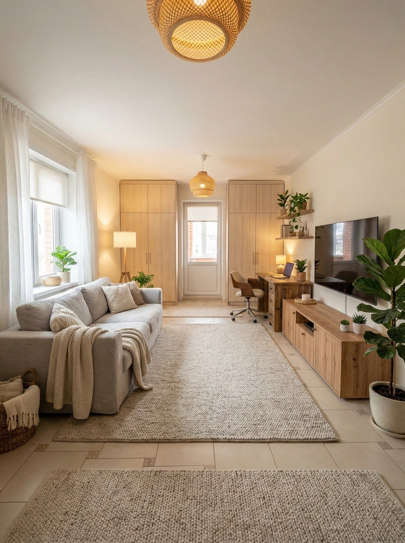 Дизайн интерьера в стиле Хюгге — Гостиная от нейросети RoomGPT