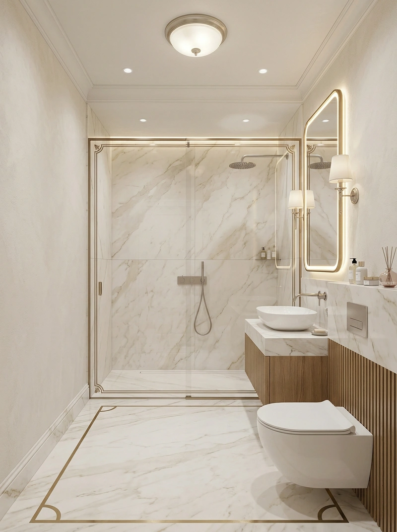 Дизайн ванной в стиле Неоклассика — фото интерьера от нейросети RoomGPT