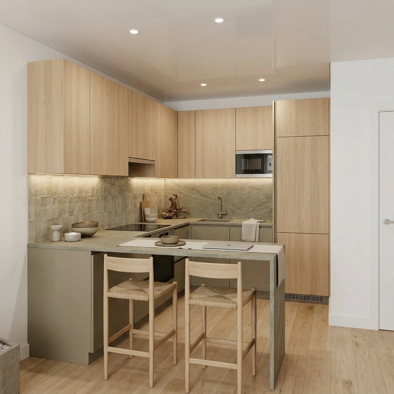 Дизайн кухни в стиле Japandi — фото интерьера от нейросети RoomGPT