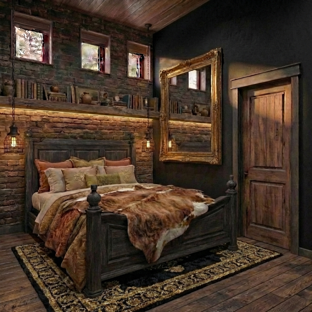 Дизайн спальни в стиле Блэктэк — фото интерьера от нейросети RoomGPT