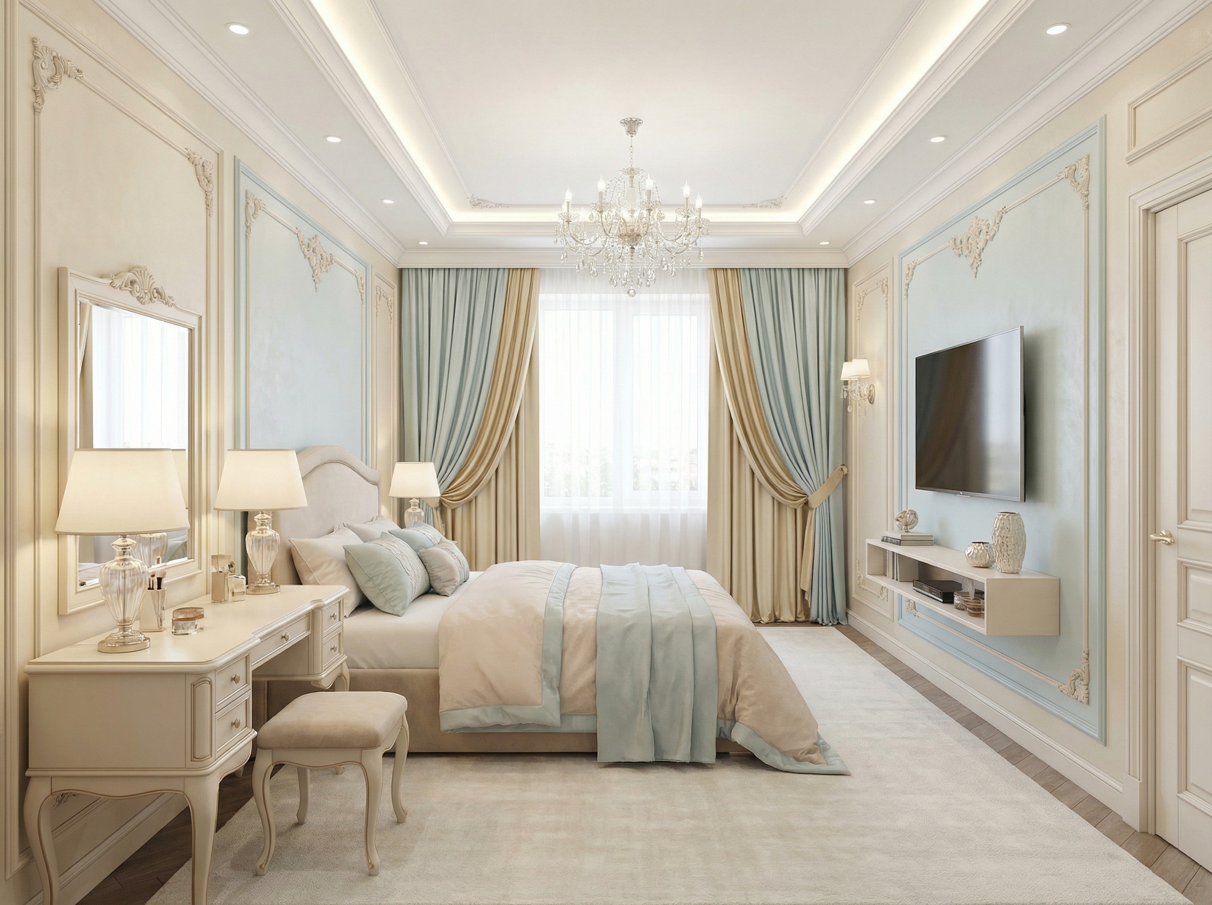 Дизайн спальни в стиле Классика — фото интерьера от нейросети RoomGPT