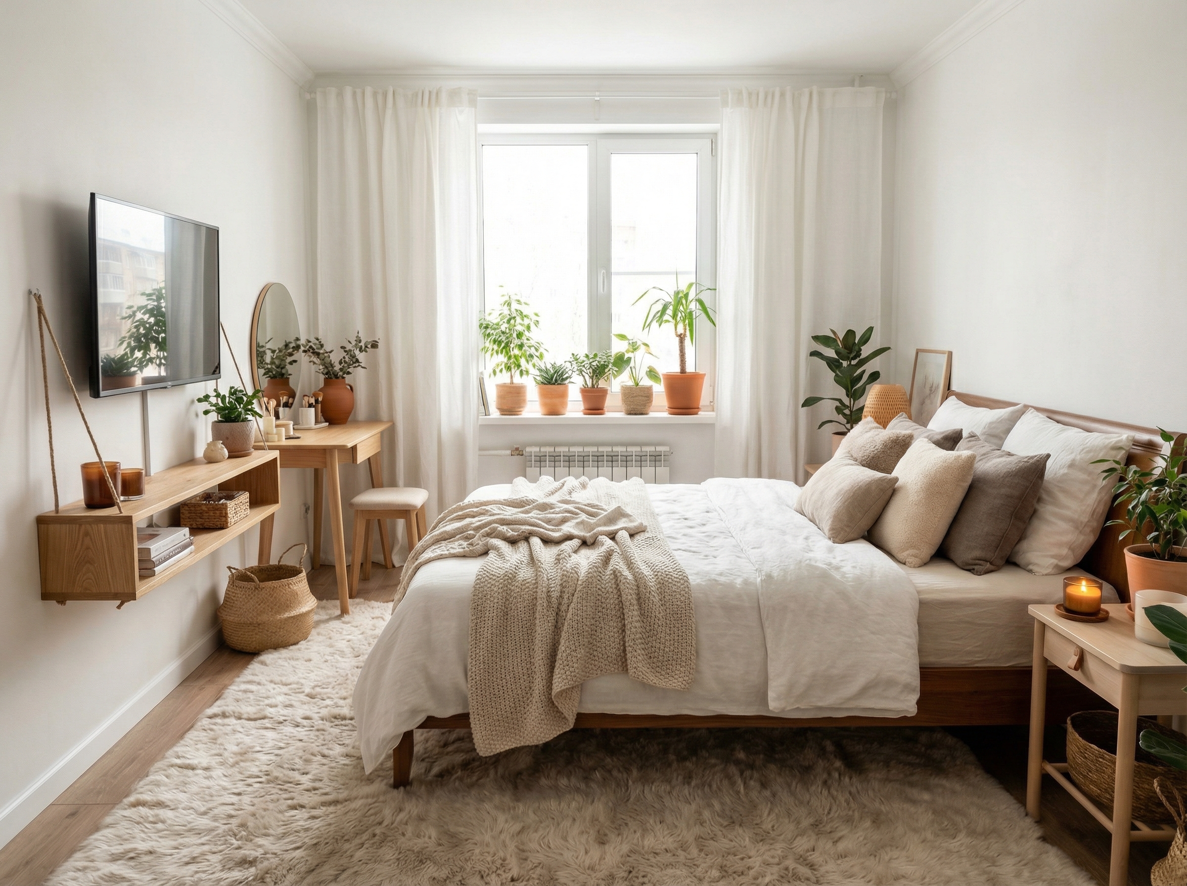 Дизайн спальни в стиле Хюгге — фото интерьера от нейросети RoomGPT