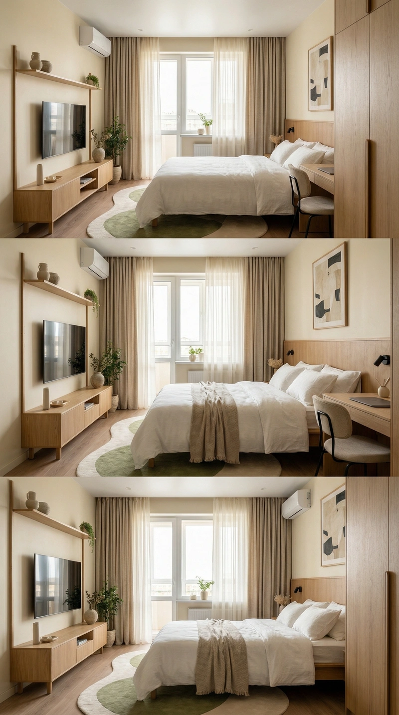 Дизайн спальни в стиле Japandi — фото интерьера от нейросети RoomGPT