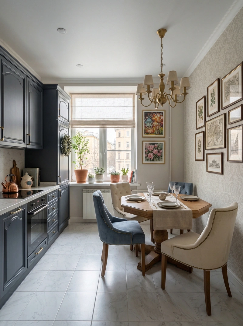 Дизайн кухни в стиле Классика — фото интерьера от нейросети RoomGPT