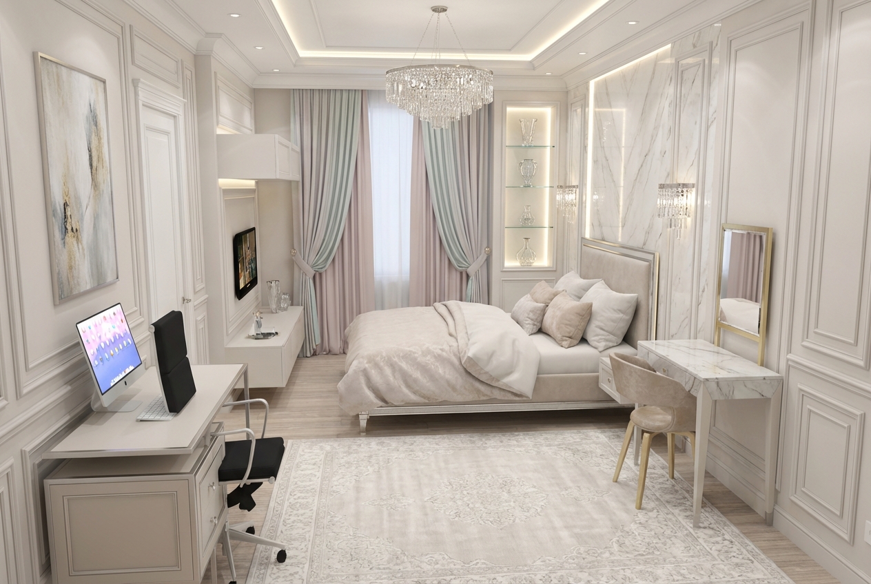 Дизайн спальни в стиле Классика — фото интерьера от нейросети RoomGPT