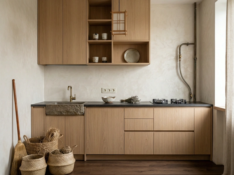 Дизайн кухни в стиле Japandi — фото интерьера от нейросети RoomGPT