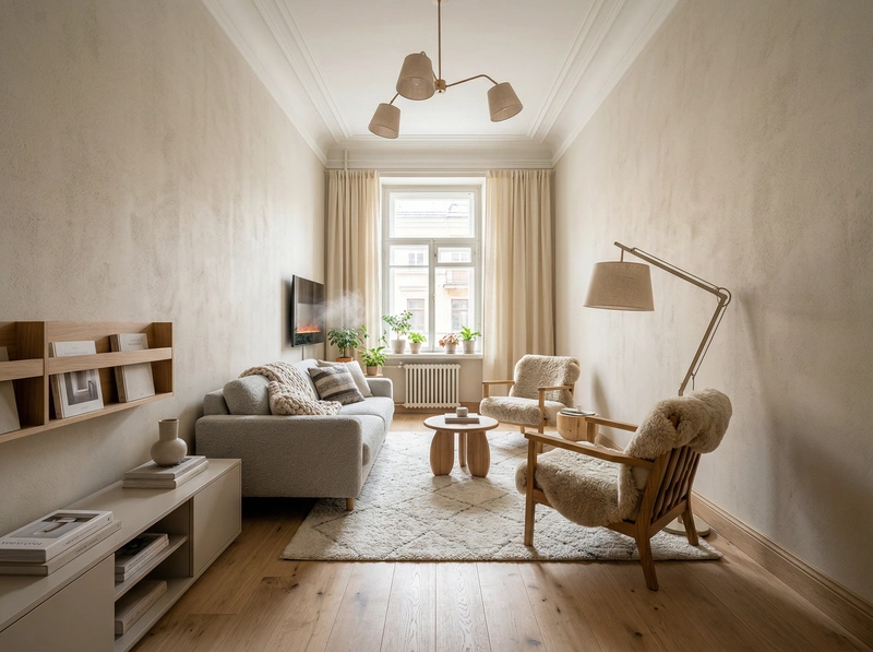 Дизайн интерьера в стиле Хюгге — Гостиная от нейросети RoomGPT