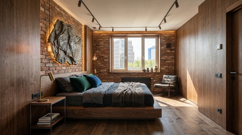 Дизайн интерьера в стиле Лофт — Спальня от нейросети RoomGPT