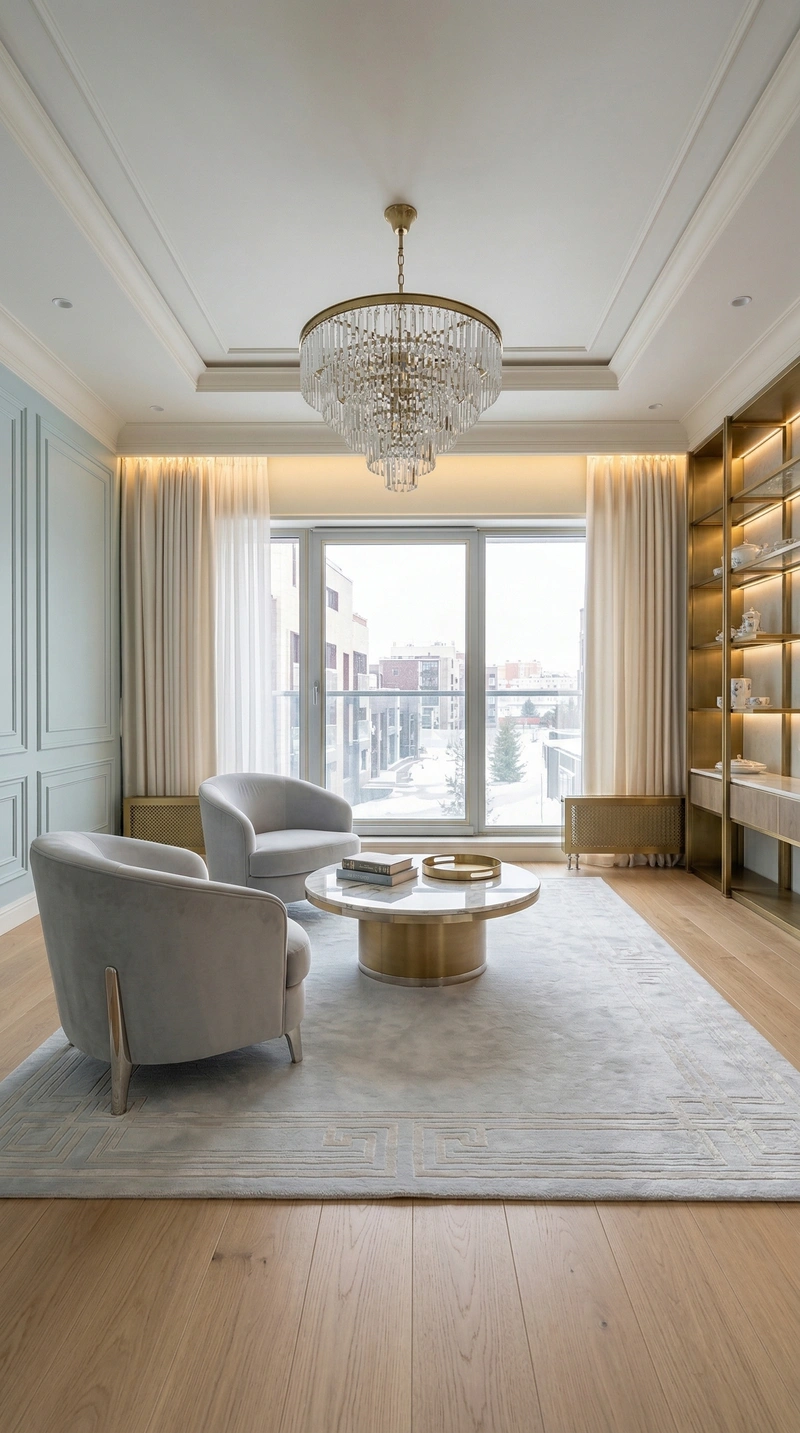 Дизайн гостиной в стиле Неоклассика — фото интерьера от нейросети RoomGPT
