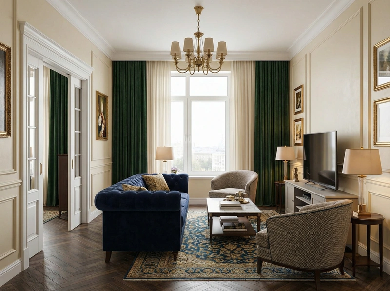 Дизайн интерьера в стиле Классика — Гостиная от нейросети RoomGPT