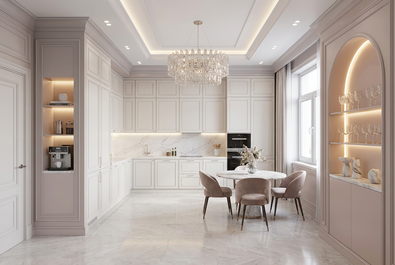 Дизайн кухни в стиле Классика — фото интерьера от нейросети RoomGPT