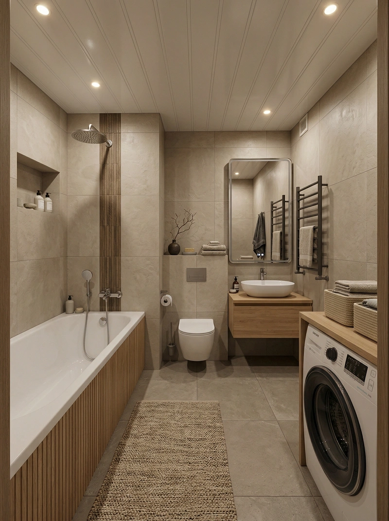 Дизайн ванной в стиле Japandi — фото интерьера от нейросети RoomGPT