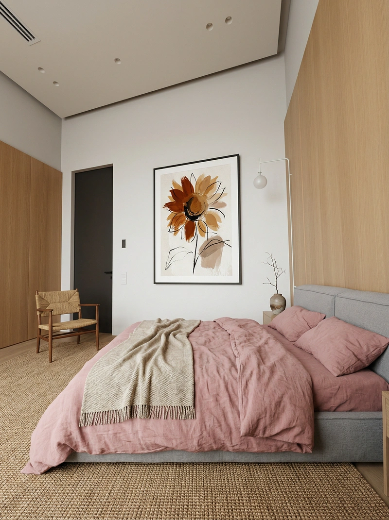 Дизайн спальни в стиле Japandi — фото интерьера от нейросети RoomGPT