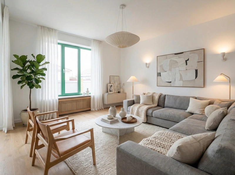 Дизайн гостиной в стиле Сканди — фото интерьера от нейросети RoomGPT