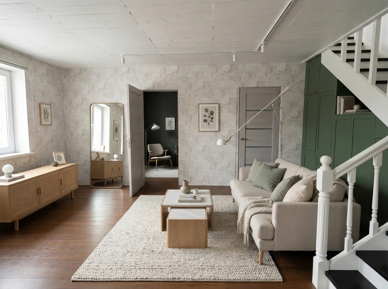 Дизайн гостиной в стиле Сканди — фото интерьера от нейросети RoomGPT