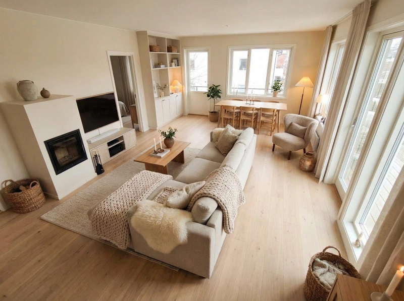 Дизайн интерьера в стиле Хюгге — Гостиная от нейросети RoomGPT