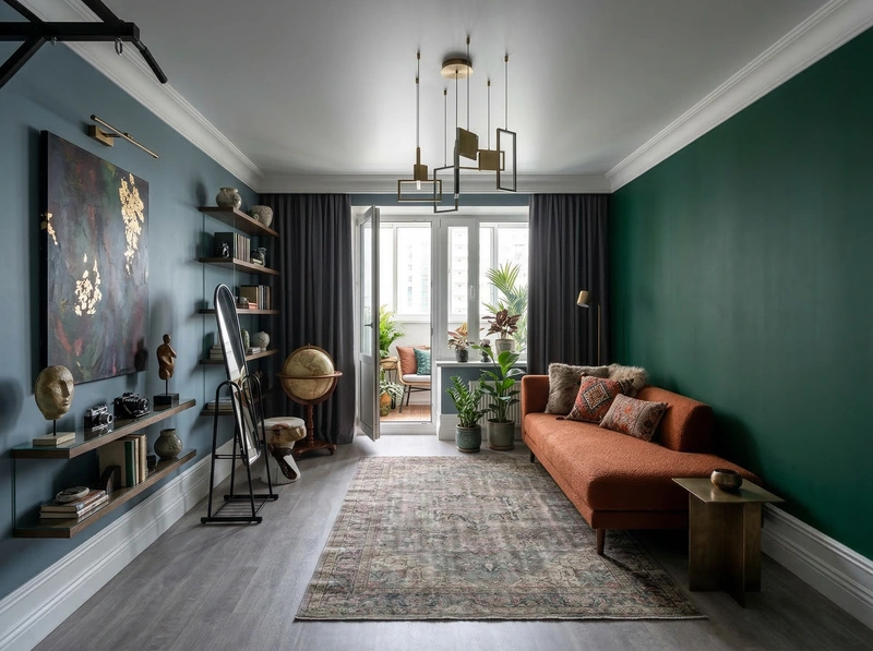 Дизайн гостиной в стиле Эклектика — фото интерьера от нейросети RoomGPT