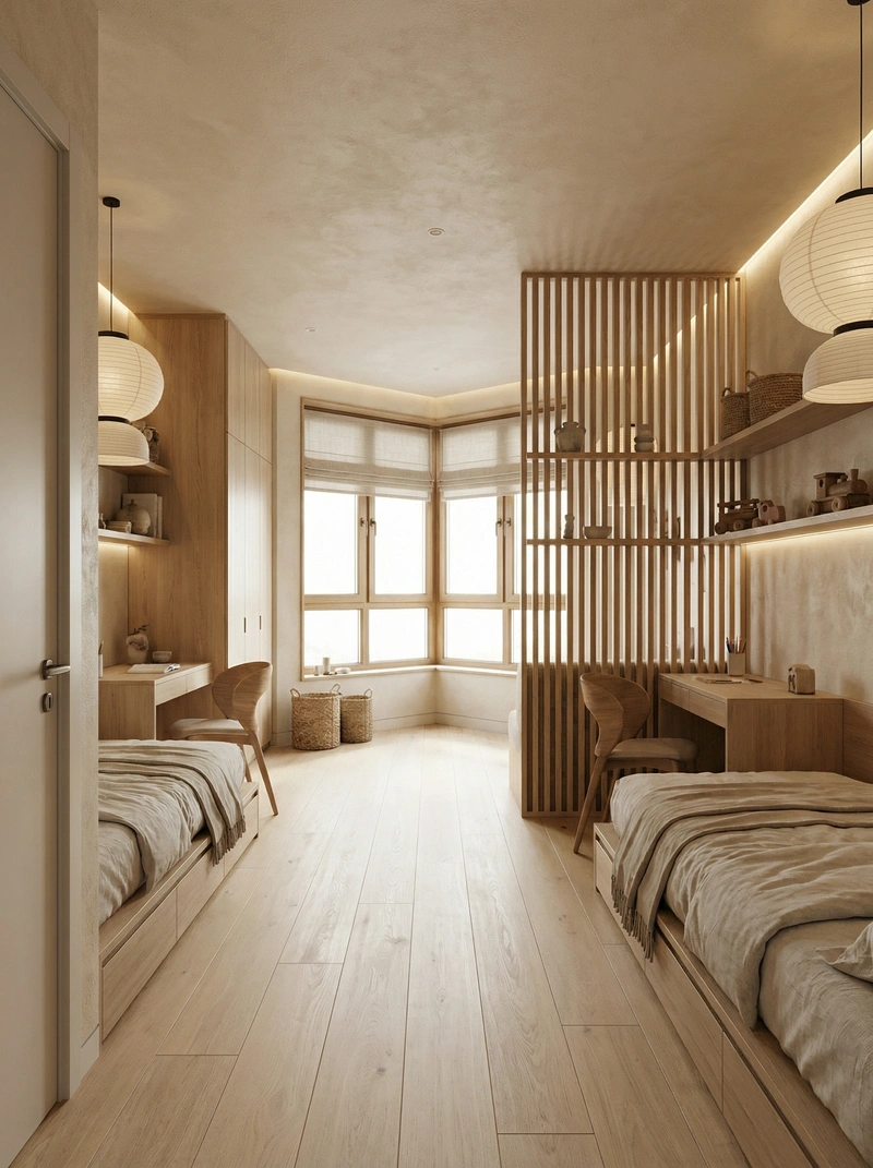 Дизайн детской в стиле Japandi — фото интерьера от нейросети RoomGPT