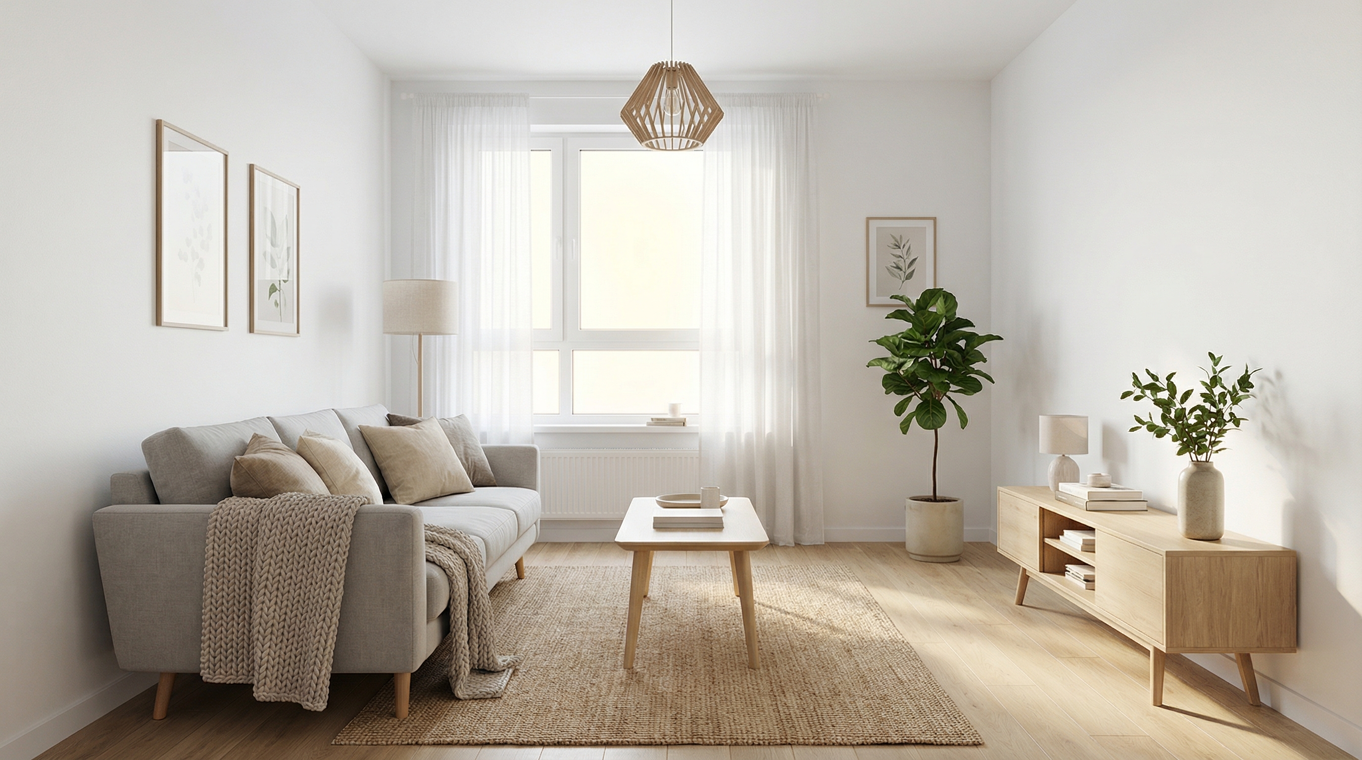 Дизайн гостиной в стиле Хюгге — фото интерьера от нейросети RoomGPT