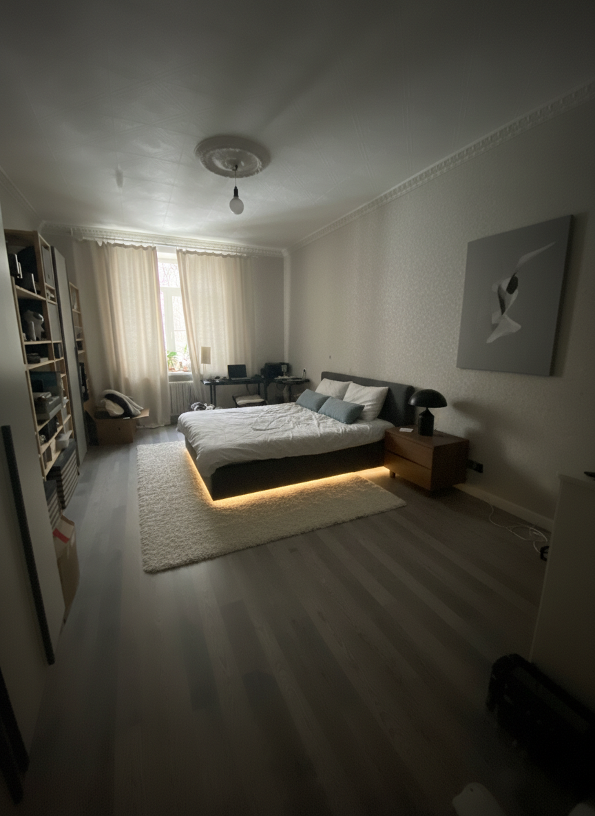 Дизайн спальни в стиле Минимализм — фото интерьера от нейросети RoomGPT