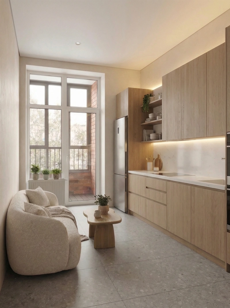 Дизайн кухни в стиле Сканди — фото интерьера от нейросети RoomGPT