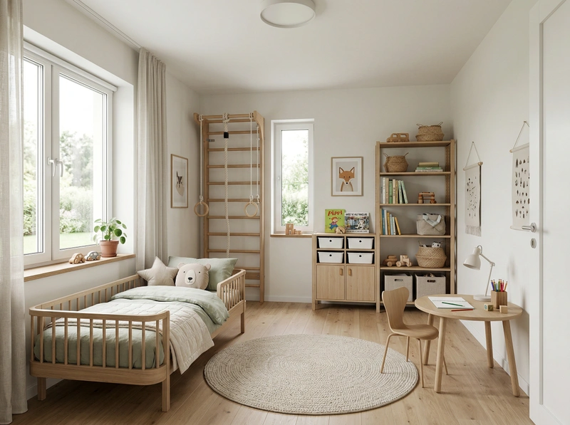 Дизайн детской в стиле Сканди — фото интерьера от нейросети RoomGPT