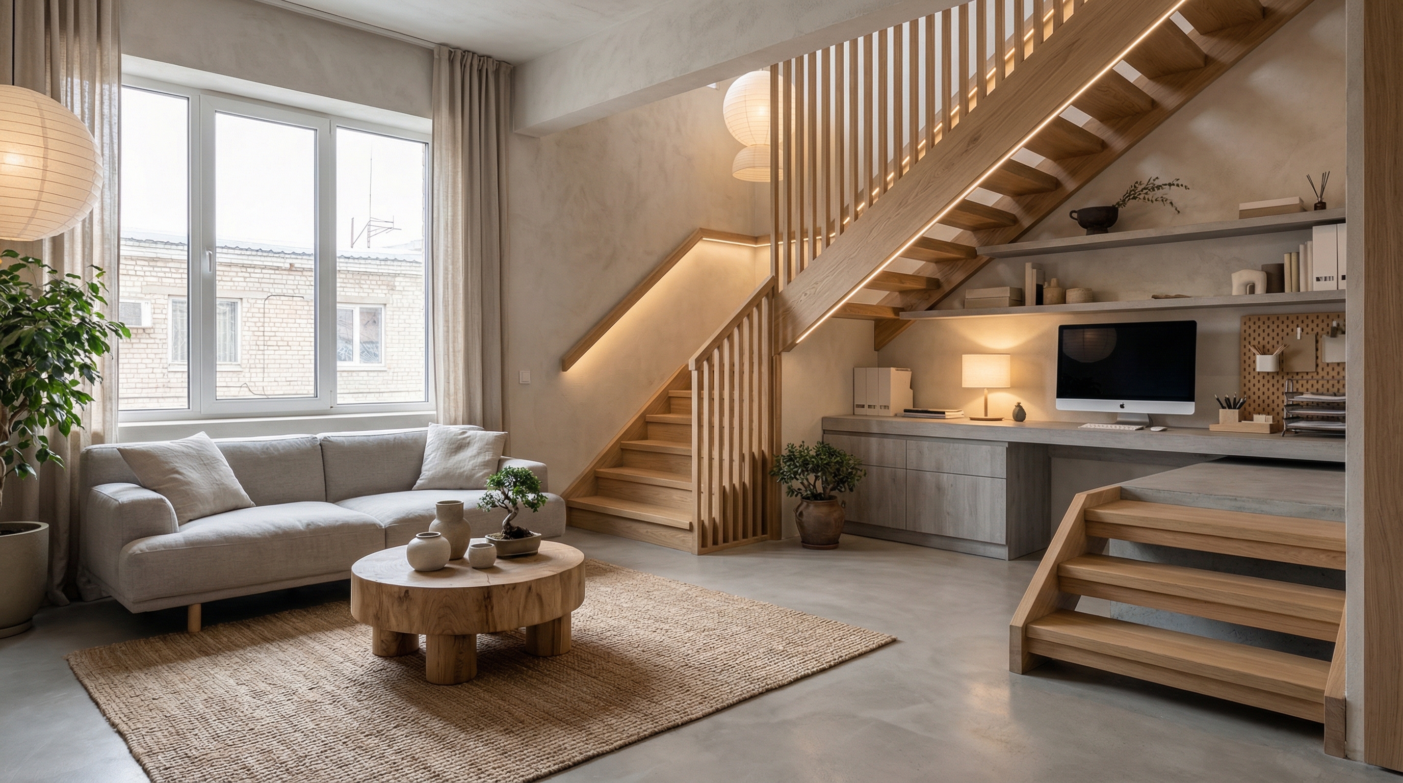 Дизайн гостиной в стиле Japandi — фото интерьера от нейросети RoomGPT