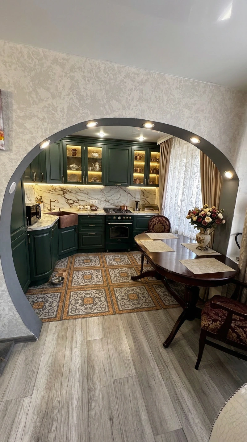 Дизайн кухни в стиле Классика — фото интерьера от нейросети RoomGPT