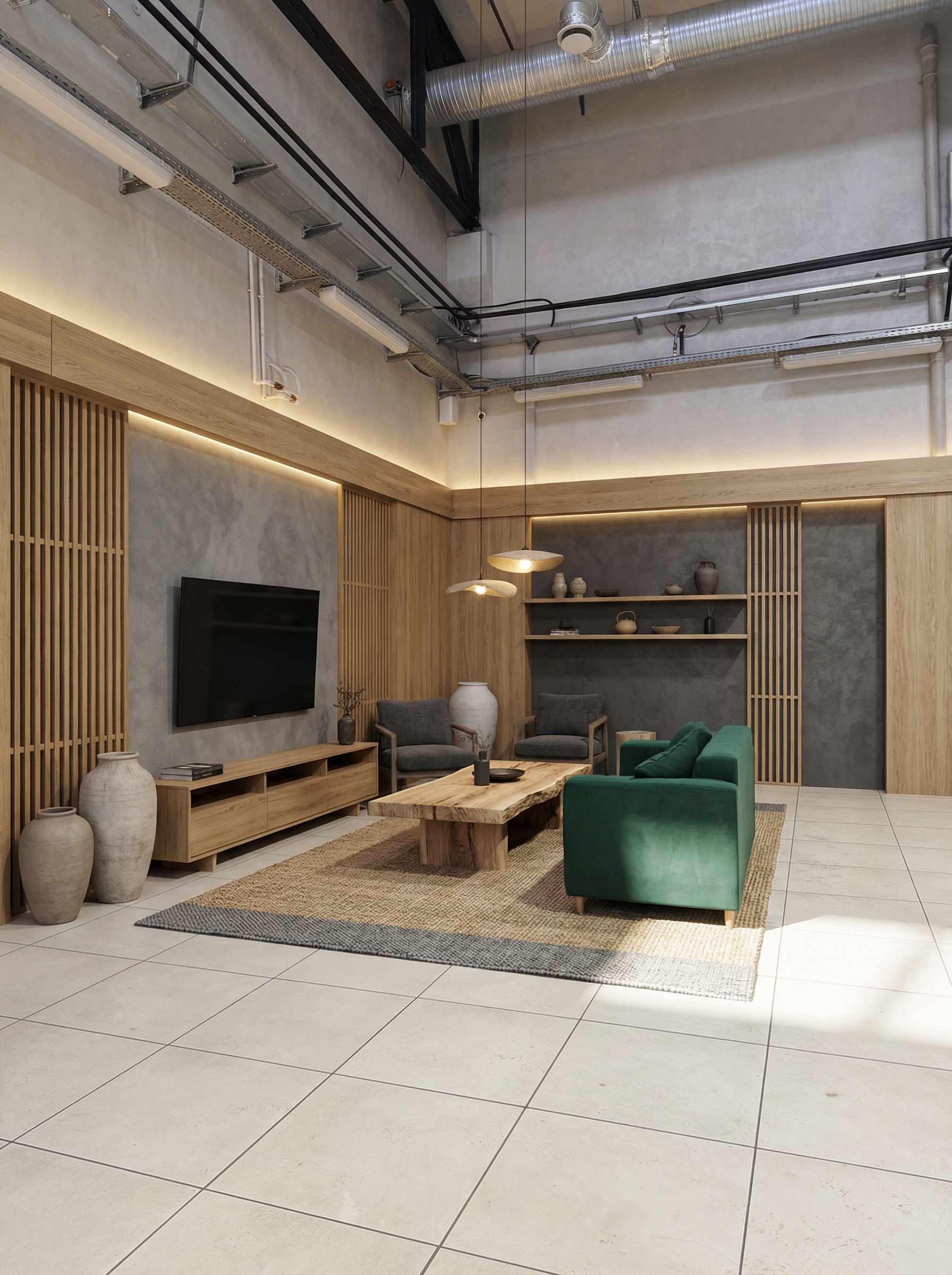 Дизайн гостиной в стиле Japandi — фото интерьера от нейросети RoomGPT