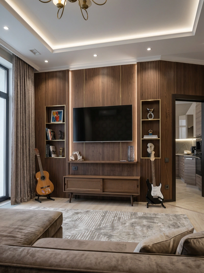 Дизайн интерьера в стиле Контемпорари — Гостиная от нейросети RoomGPT