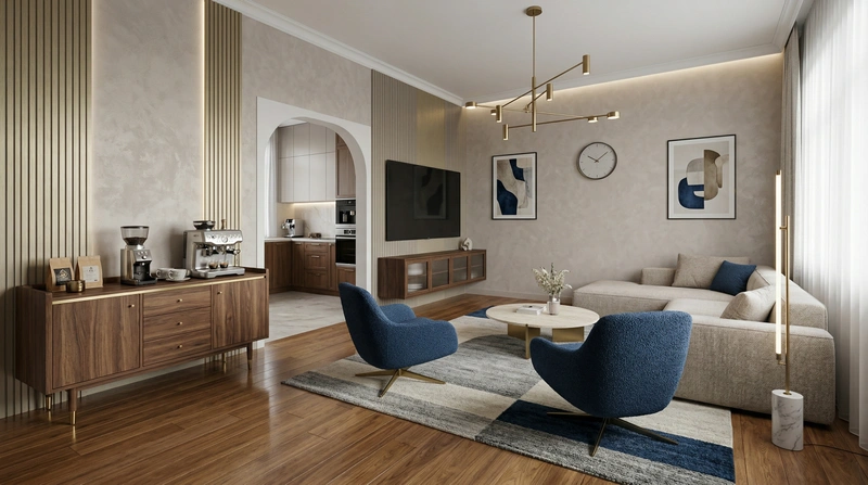 Дизайн гостиной в стиле Контемпорари — фото интерьера от нейросети RoomGPT