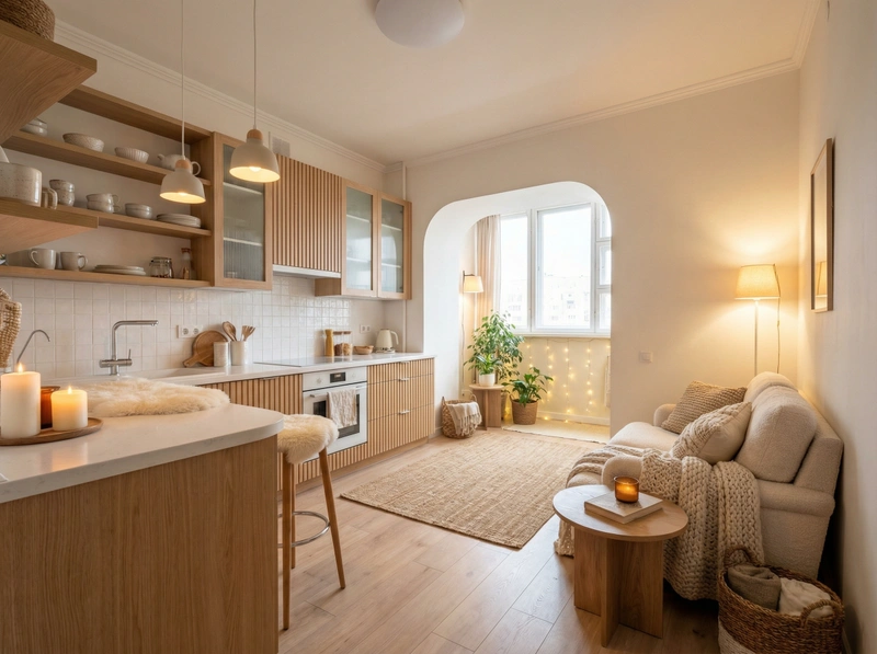 Дизайн интерьера в стиле Хюгге — Кухня от нейросети RoomGPT