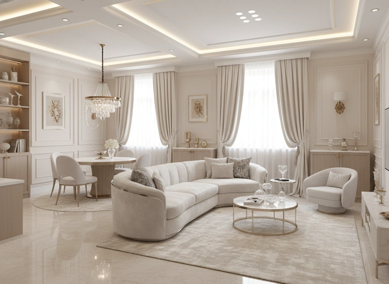 Дизайн интерьера в стиле Неоклассика — Гостиная от нейросети RoomGPT