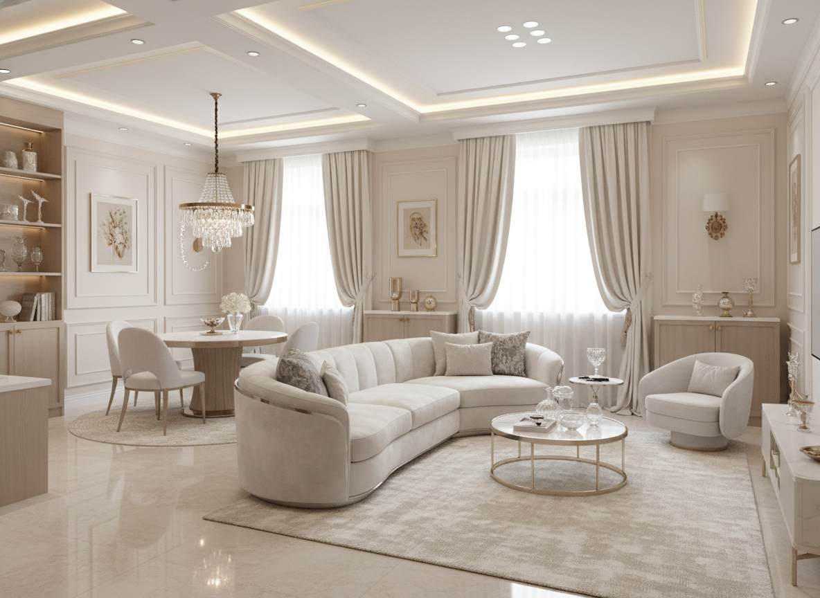 Дизайн гостиной в стиле Неоклассика — фото интерьера от нейросети RoomGPT
