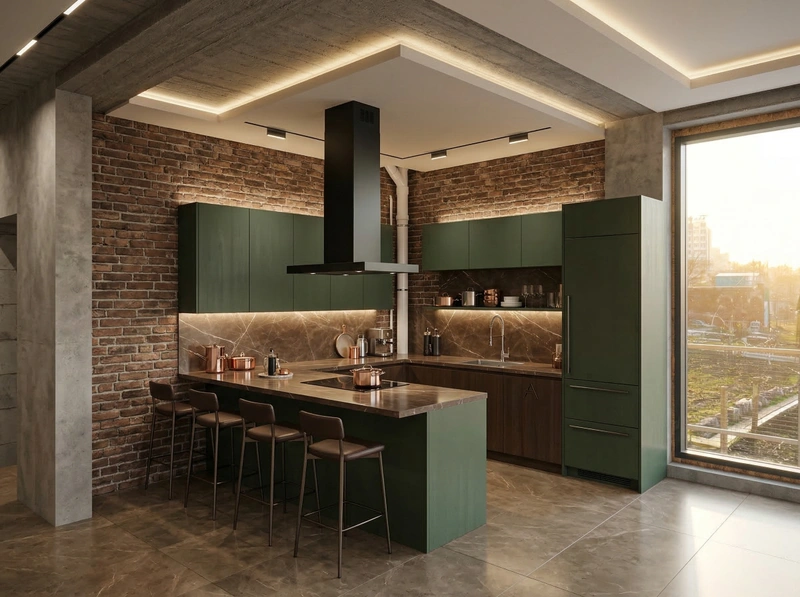 Дизайн кухни в стиле Лофт — фото интерьера от нейросети RoomGPT