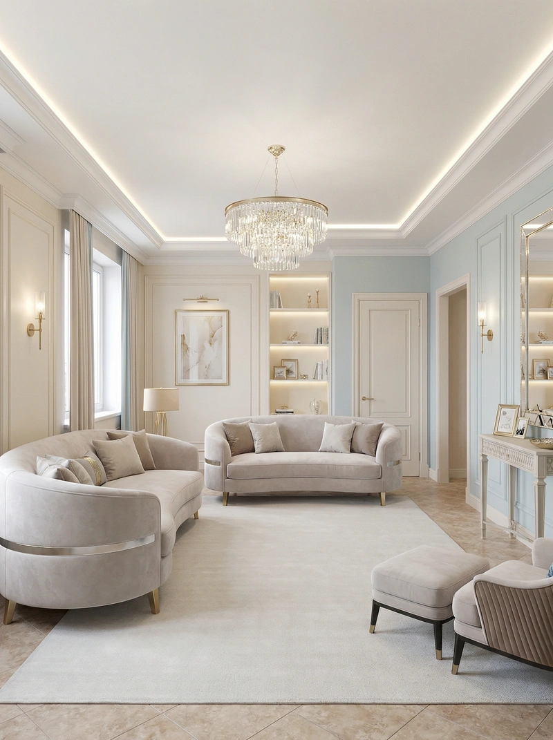 Дизайн интерьера в стиле Неоклассика — Гостиная от нейросети RoomGPT
