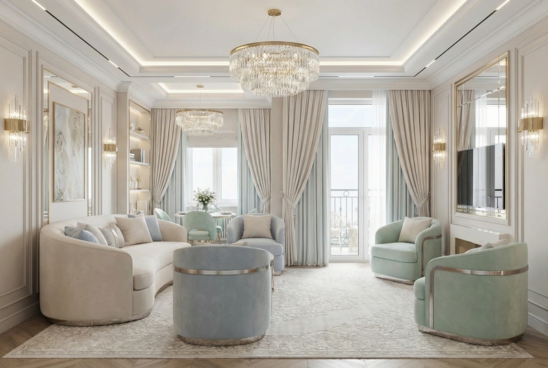Дизайн интерьера в стиле Неоклассика — Гостиная от нейросети RoomGPT