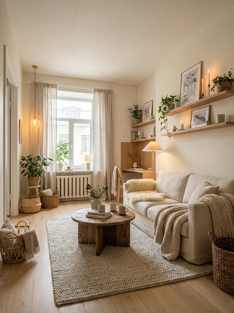 Дизайн интерьера в стиле Хюгге — Гостиная от нейросети RoomGPT