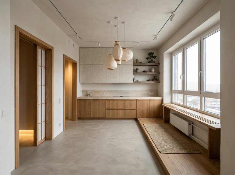 Дизайн кухни в стиле Japandi — фото интерьера от нейросети RoomGPT