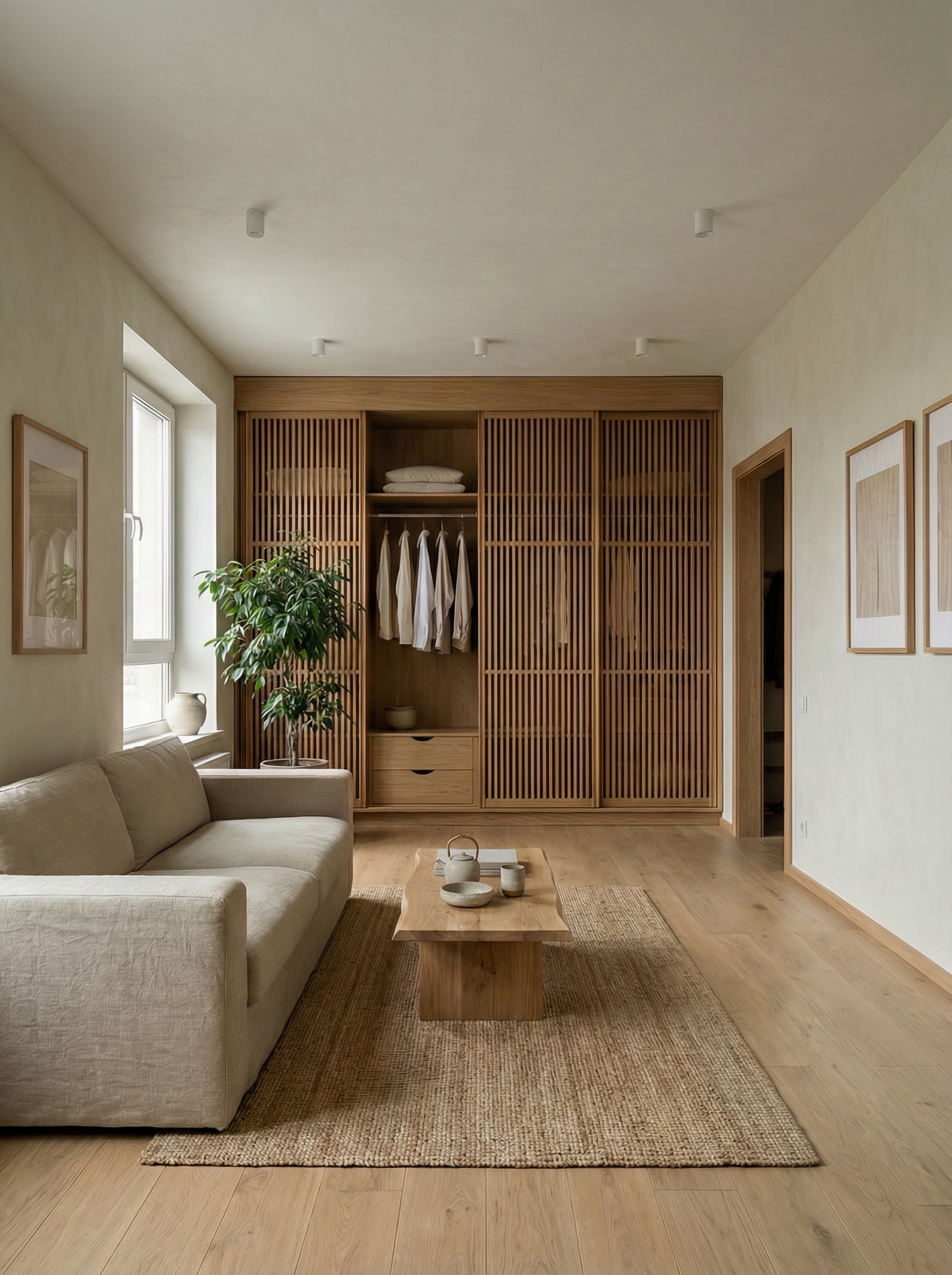 Дизайн гостиной в стиле Japandi — фото интерьера от нейросети RoomGPT