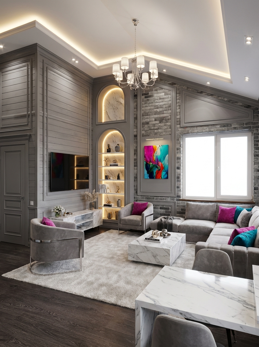 Дизайн гостиной в стиле Классика — фото интерьера от нейросети RoomGPT