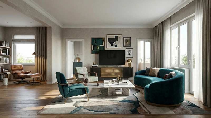 Дизайн гостиной в стиле Эклектика — фото интерьера от нейросети RoomGPT