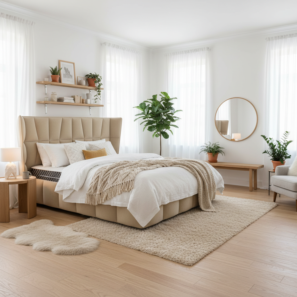 Дизайн спальни в стиле Хюгге — фото интерьера от нейросети RoomGPT