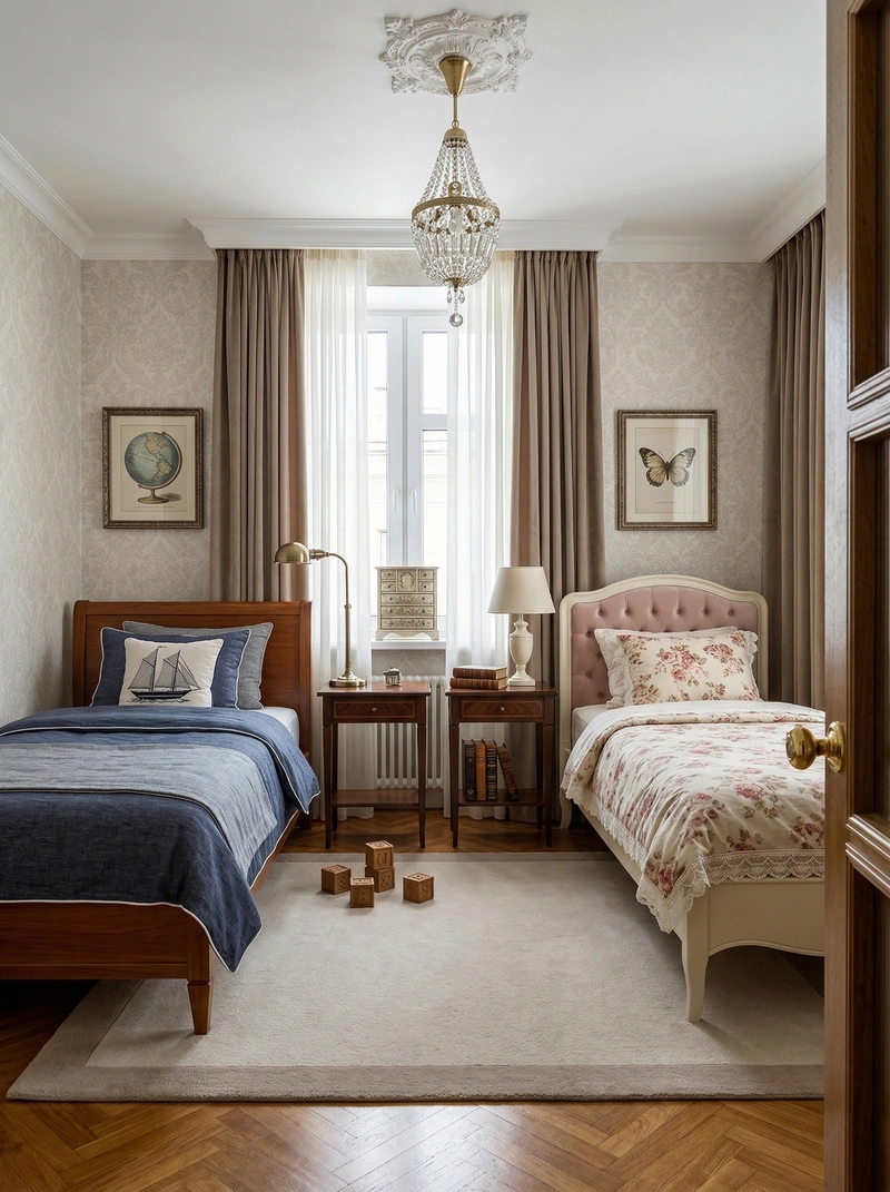 Дизайн детской в стиле Классика — фото интерьера от нейросети RoomGPT