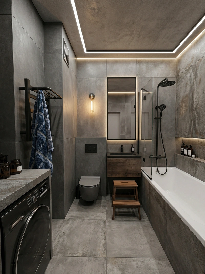 Дизайн ванной в стиле Лофт — фото интерьера от нейросети RoomGPT